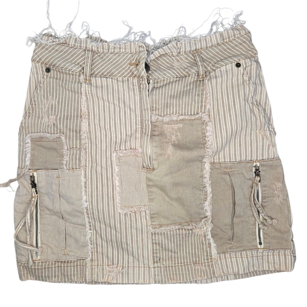 SER.O.YA Beige Distressed Hailey Mini Skirt Size S?